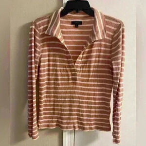 J crew black label top v neck collard ribbed long sleeves lightweight Medium